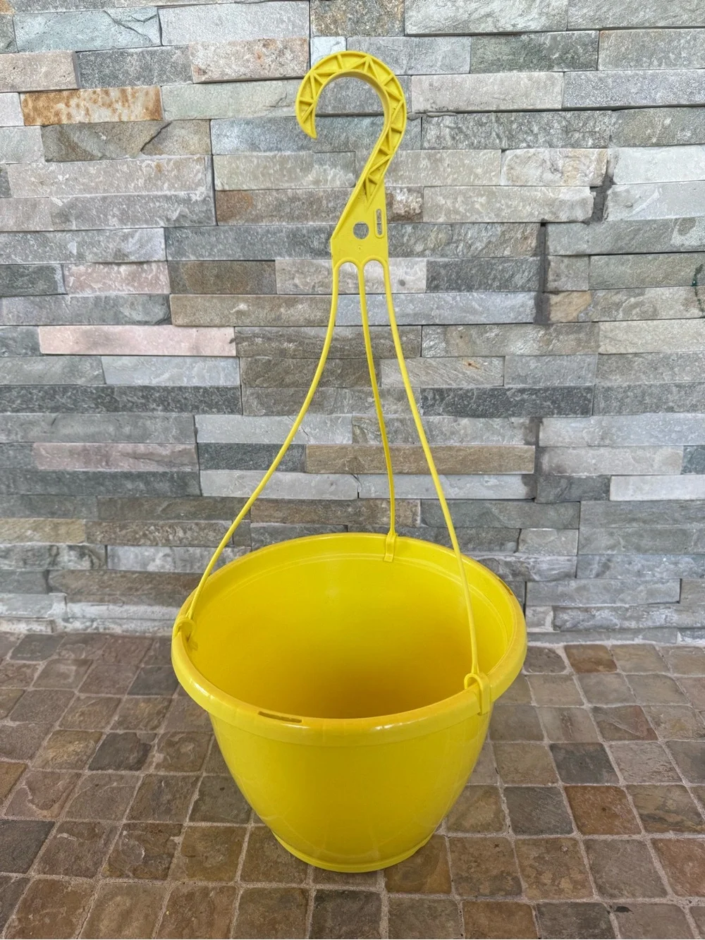 2 Hanging Yellow Plastic Planter/ pot